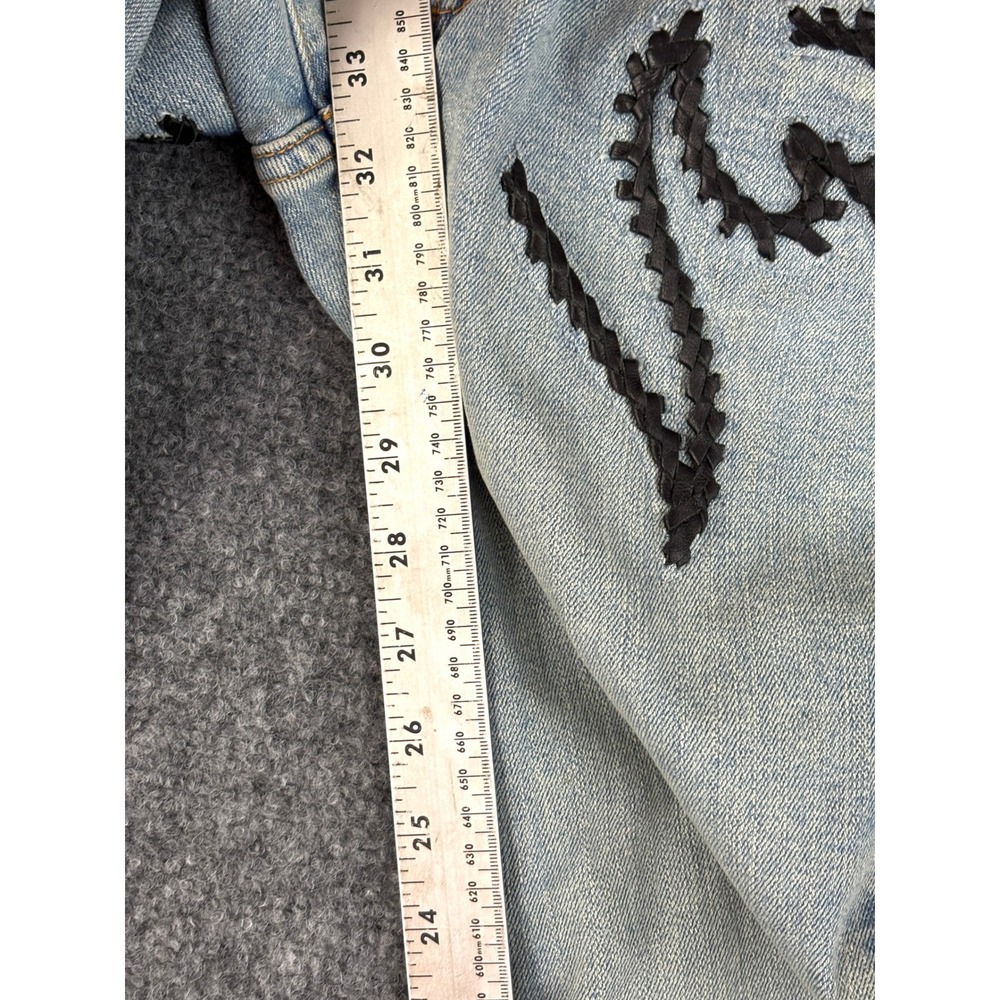 Michelle Julene Couture Upcycled Denim Jeans Leather Applique Western 26 - Picture 5 of 16